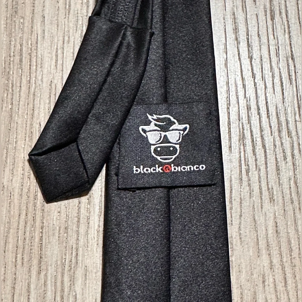 Black N Bianco Slim Black Neck Tie - Classic Solid (2” wide)